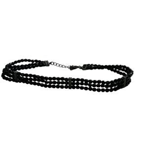 3-Strand Black Beaded Choker Necklace Adjustable Clasp